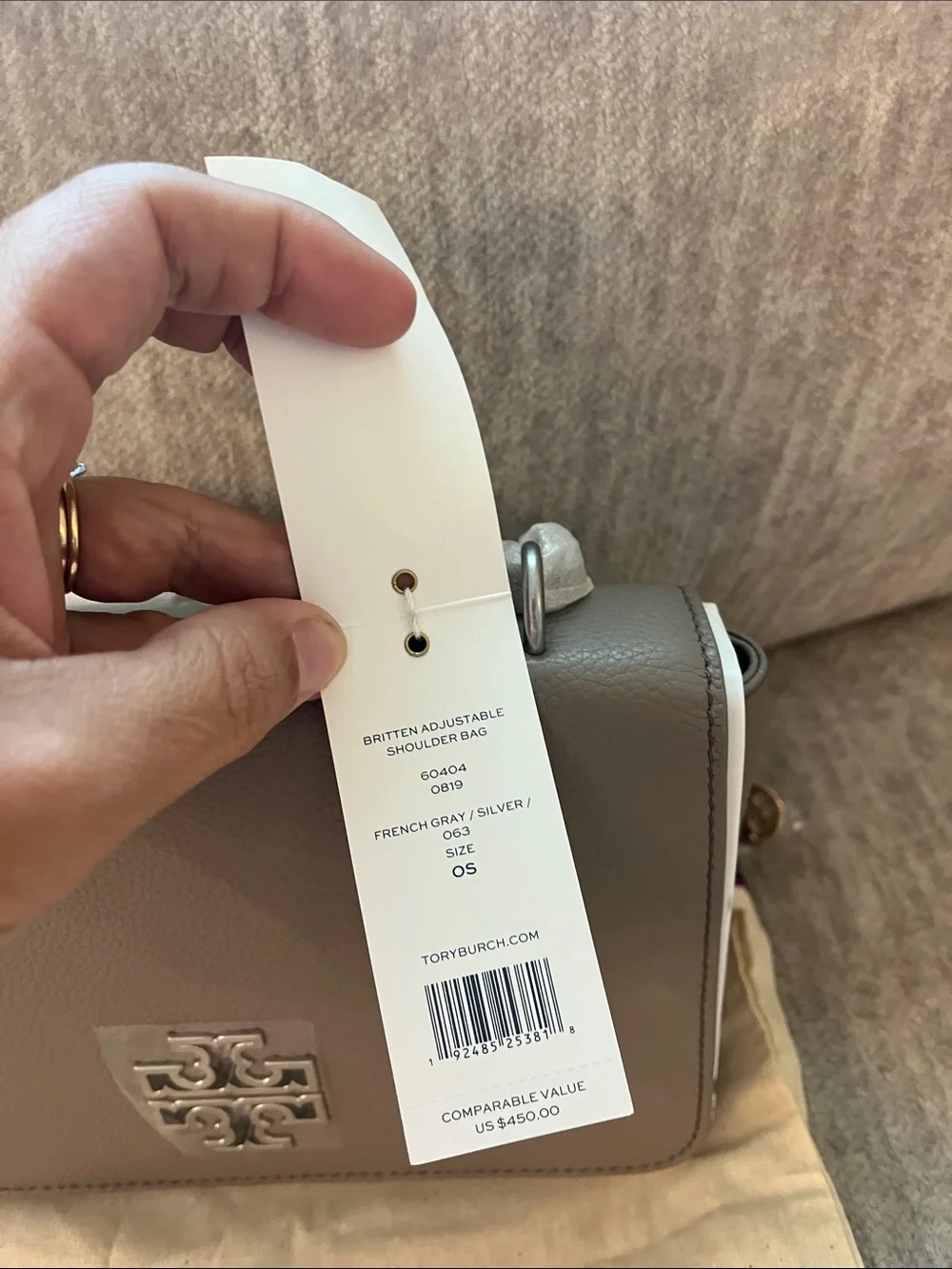 NWT TORY BURCH Gray Britten Adjustable Shoulder Bag